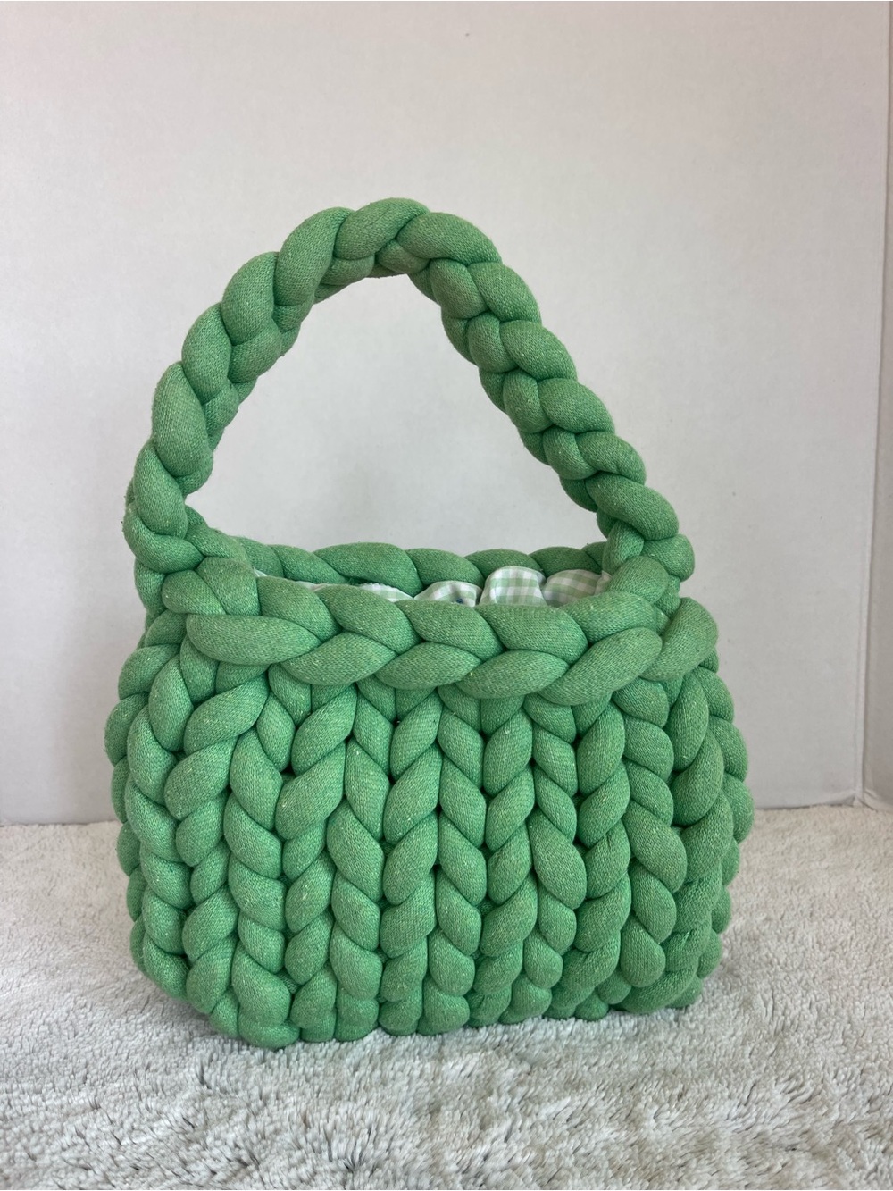 Handmade Chunky Knit Green Tote Bag